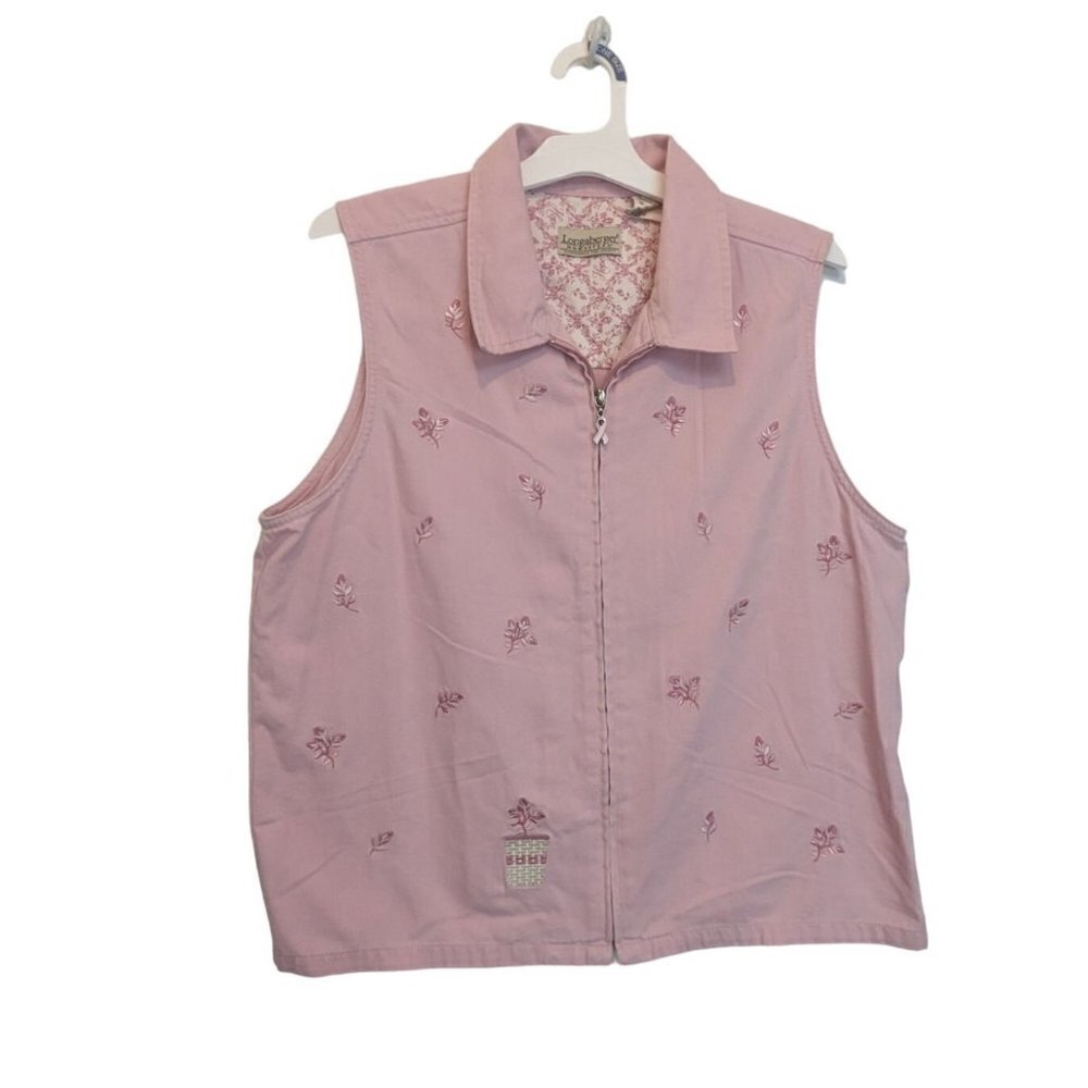 Longaberger Women's Breast Cancer Awareness Hope Pink Denim Full Zip Vest Large